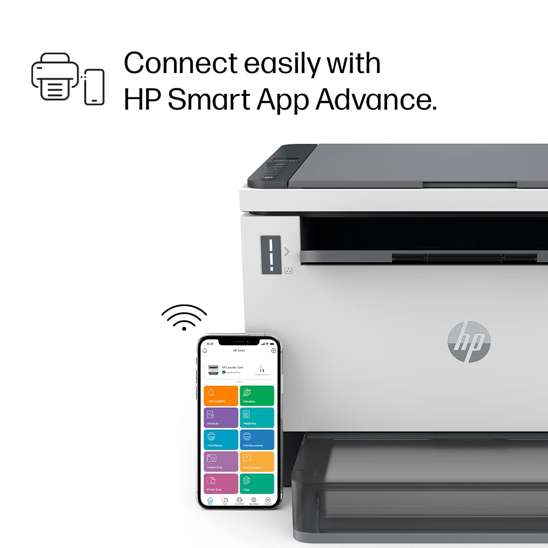 HP Laserjet Tank 1005w Printer for Home & SMBs: 3-in-1 Print+Copy+Scan, Mess-Free 15 Sec Toner Refill, Lowest Cost/Page-B&W Prints, Dual Band Wi-Fi, Smart Guided Buttons, Mobile Printing
