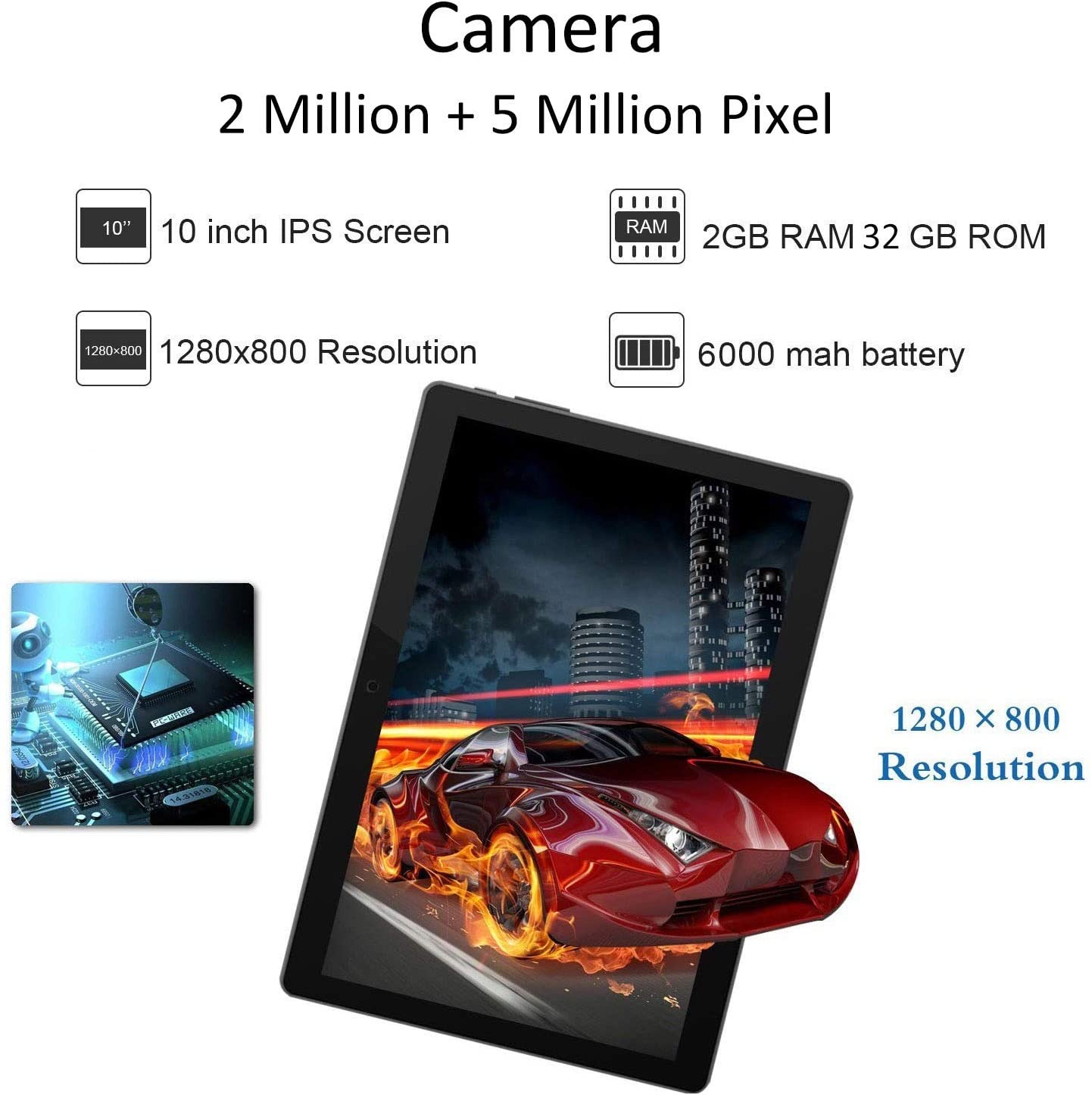 Tablet 10 Inch Android 9.0 3G Phone Tablets with 32GB Storage Dual Sim Card 5MP Camera, WiFi, Bluetooth, GPS, Quad Core, HD Touchscreen, Support 3G Phone Call (Black)