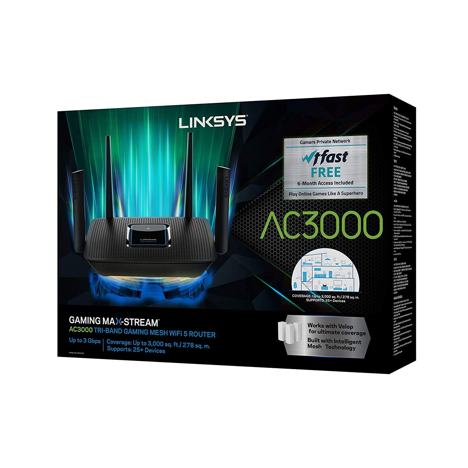 Linksys MR9000X AC 3000 Tri-Band Gigabit Wireless Router (Black, Not a Modem) MU-Mimo Wireless Gaming Mesh Wi-Fi Router