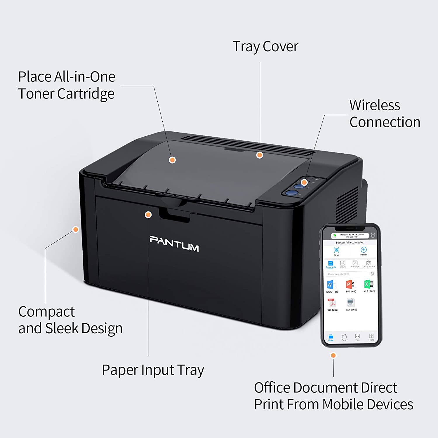 Pantum P2502W Monochrome Home Laser Printer with Wireless Networking and Mobile Printing for Home Use